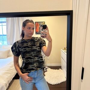 Camouflage Puff Sleeve Top